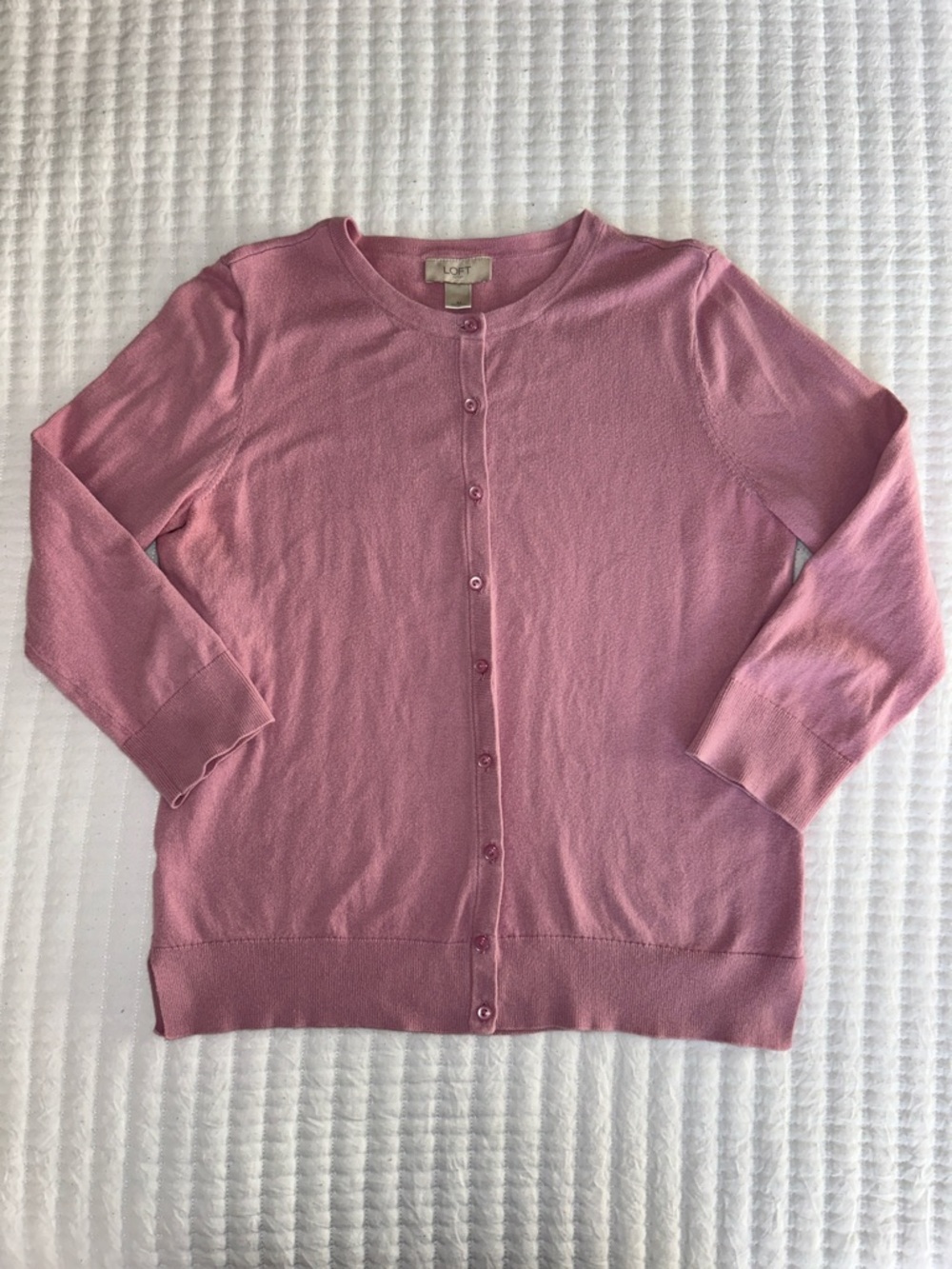LOFT Pink Button-Down Crewneck Cardigan